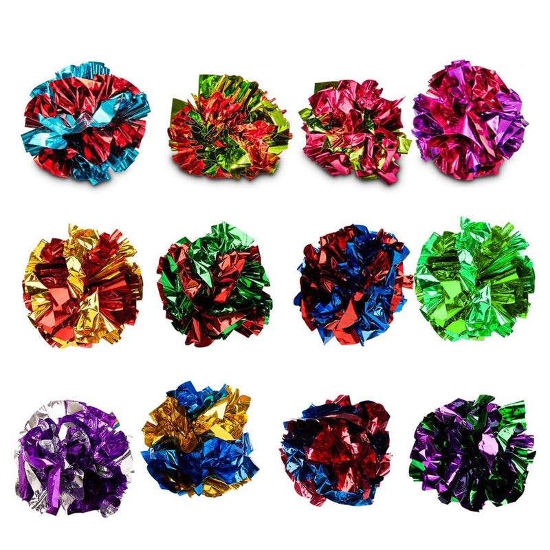 SunGrow 12 Pack Cat Crinkle Balls - 2 Inch Toys for Indoor Pets - Keep Your Feline Energetic & Excited with Vibrant Colors, Lightweight Design for Long-Lasting Fun, Perfect for Playtime - Image 1